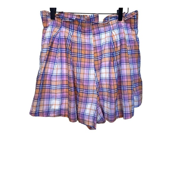 Free People Serendipity Shorts High Waist Paper Bag Plaid Guava Combo Orange LG - Picture 9 of 12